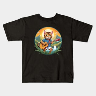 Cat Guitar Mountain Kids T-Shirt